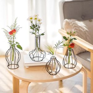 Mini Goud Geometrische Kunstvazen Set van 4 - Moderne Draad Bloemenvaas voor Hydrocultuur Planten - Kleine Decoratieve Bud Vase voor Tafel Bruiloft Centerpieces