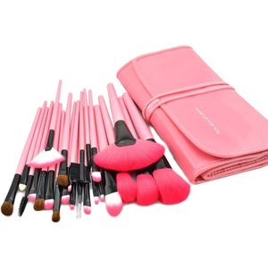 Professionele Make-up Borstels 24 Stks Make-up Kwasten Kit Premium Synthetische voor Foundation Mix Poeder voor Gezicht Blush, Met Lederen Case