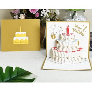 3D wenskaart Happy Birthday verjaardagstaart - verjaardagskaart - Goud- Pop-up kaart - Kaart verjaardag - Kaart Taart - Geschenken - Envelop Kaart - Felicitatie kaart