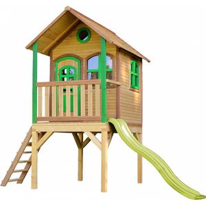 AXI Laura Speelhuis in Bruin/Groen - Met Verdieping en Limoen groene Glijbaan - Speelhuisje voor de tuin / buiten - FSC hout - Speeltoestel voor kinderen