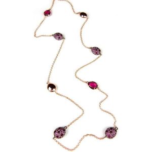 Zilveren halsketting collier halssnoer roos goud verguld Model Bubbels Pave gezet met rode stenen