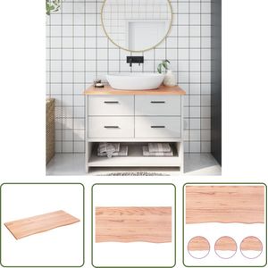 The Living Store Wastafelblad 100x50x2 behandeld massief hout lichtbruin - Wastafelblad - Eikenhout - Keukenblad - Wasbakblad - Badkamermeubel