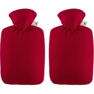 2x Fleece kruiken rood met hoesmet een inhoud van 1,8 liter - Warmwaterkruiken met fleece hoes/kruikenzak