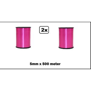 2x Krullint hard roze 5mm x 500meter krul lint kerst thema feest decoratie kado kado gold verjaardag