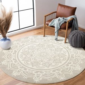 Rond vloerkleed, 120 cm, zacht pluizig cirkeltapijt, antislip wasbare Boheemse mandala-vloer, ronde tapijten voor woonkamer slaapkamer (grijs)