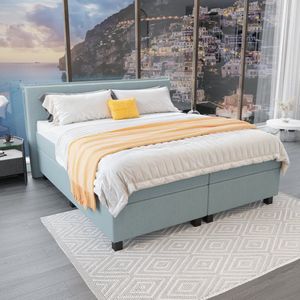 Mörgenn - Boxspring Capri - Pocketvering Boxen én Matrassen - IJsblauw - 180x210 cm - Inclusief Dekbed en Kussens