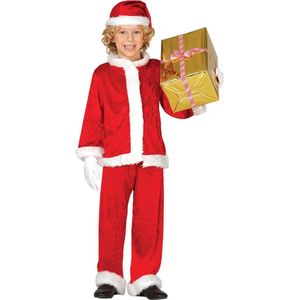 Budget pluche Kerstman verkleed kostuum voor kinderen 3-delig - Kerstmannen pak met jas broek en muts 122/134