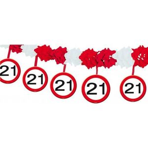 2x stuks verkeersborden verjaardag feest slingers 21 jaar van 4 meter - Feestartikelen/versiering