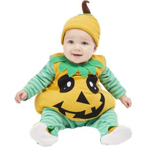 Smiffy's - Pompoen Kostuum - Baby Pompoen Kind Kostuum - Groen, Oranje - 9 - 12 Maanden - Halloween - Verkleedkleding