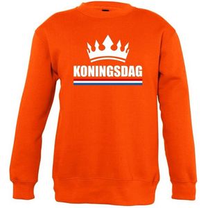 Oranje Koningsdag met kroon sweater kinderen 7-8 jaar (122/128)