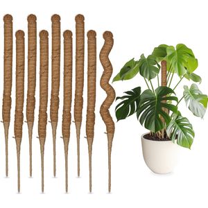 Relaxdays mosstokken - set van 10 - kokos - jute - flexibele plantenstokken - 60 cm - voor monstera - natuur