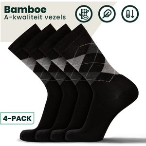 Bamboe Sokken | Geruite Sokken | Anti-zweet Sokken | Naadloze Sokken | Heren Sokken | Dames Sokken | 4 Paar - Zwart | Maat: 46-47 | Merk: Bamboosa