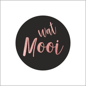 Sticker - ""Wat Mooi"" - Etiketten - 40mm Rond - Zwart/Rosé - 250 Stuks