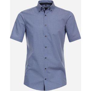 VENTI modern fit overhemd - korte mouw - popeline - blauw geruit - Strijkvriendelijk - Boordmaat: 41