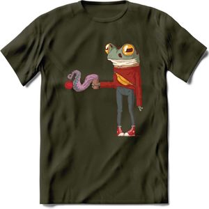 Casual koffie kikker T-Shirt Grappig | Dieren reptiel Kleding Kado Heren / Dames | Animal Skateboard Cadeau shirt - Leger Groen - XL