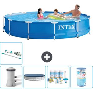 Intex Rond Frame Zwembad - 366 x 76 cm - Blauw - Inclusief Pomp Afdekzeil - Onderhoudspakket - Filter - Stofzuiger