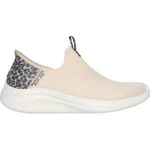 Skechers Ultra Flex 3.0-Natural Step Dames Sneakers - Off white - zwart - beige (deels luipaardprint) - Maat 38