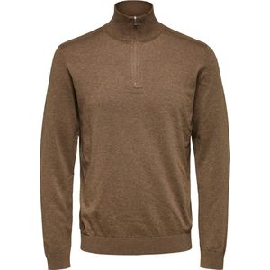 Selected - Heren Sweaters Berg Half Zip Cardigan Teak - Bruin - Maat XXL