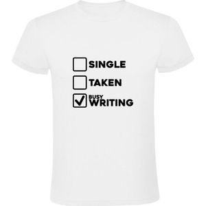 Schrijver Heren T-shirt | relatie | vrijgezel | bezig met schrijven | bezet | grappig | Wit