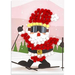 Knutselset Kind 3+ Winter Kerst - Kerstman - Pompoms Set Vorm Plakken - Hobby - 15x20cm
