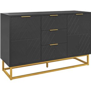 Buffet – Dressoir – Kast – Opbergmeubel – Sideboard – Zwart – Gouden Metalen Accenten – Veelzijdige Opbergruimte Met Verstelbare Planken – Compact Formaat 120x40x76 cm