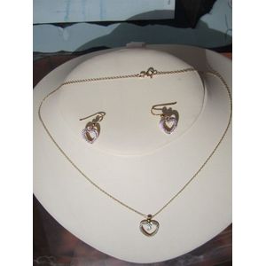 Gemstone-silver sieraden set 925 sterling zilver hart 14 K goudverguld, 45 cm ketting+hanger+oorhangers met quarts
