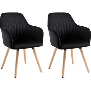 Vente-unique Set van 2 stoelen met armleuningen ELEANA - Fluweel & Metaal met houteffect - Zwart