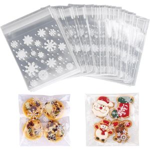 Kleine zelfklevende sneeuwvlokzakjes voor snoep, koekjes en bonbons - Verpakking van 100 stuks