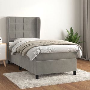 The Living Store Bedframe Bedmatras - Lichtgrijs Fluweel - 90 x 200 x 20 cm - Pocketvering