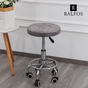 RALFOS Elastische Donkergrijze Krukhoes | Luxe Leerlook, Stretchbare Stoelhoes voor Krukken | Bescherming tegen Slijtage en Vlekken, Machinewasbaar | Tabouret Hoes | Ergonomische zadelkrukhoes