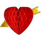 2x stuks hang decoratie rode hartjes met pijl van 13 cm - Valentijnsdag/Moederdag/Love thema versiering
