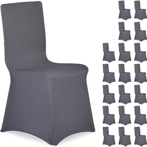 Relaxdays 20x stoelhoezen antraciet - stoelhoes rekbaar - stoelhoezenset - zetelovertrek