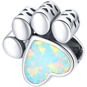 Poot hart opaal bedel | dog paw bead | Zilverana | geschikt voor alle bekende merken | 925 zilver | moederdag