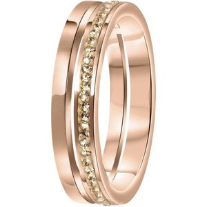 Lucardi Dames Ring roseplated 2rij met light peach - Ring - Cadeau - Staal - Rosékleurig