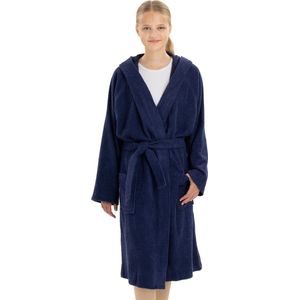 HOMELEVEL Badstof badjas voor kinderen 100% katoen voor meisjes en jongens Donkerblauw Maat 128