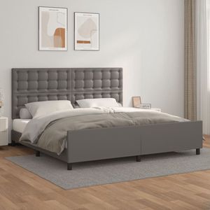 The Living Store Bedframe - Kunstleer - Verstelbaar hoofdeinde - Multiplex lattenbodem - Grijs - 203 x 206 x 118/128 cm