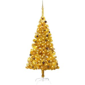 vidaXL - Kunstkerstboom - met - verlichting - en - kerstballen - 210 - cm - PET - goud