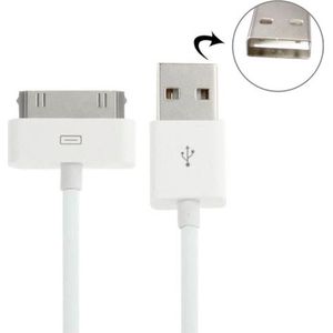 1m USB Dubbelzijdige synchronisatiegegevens / laadkabel, voor iPhone 4 & 4S / iPhone 3GS / 3G / iPad 3 / iPad 2 / iPad / iPod Touch (wit)