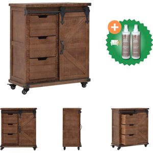 vidaXL Opbergkast 64x33-5x75 cm massief vurenhout bruin - Kast - Inclusief Onderhoudsset