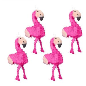 Relaxdays 4x pinata flamingo - ophangen - voor kinderen - zelf vullen - verjaardag – roze
