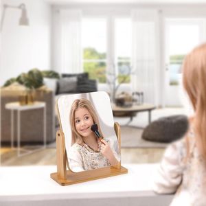 360 Graden Draaibaar Tafelblad Make-up Spiegel met Standaard, Houten Vanity Mirror Desktop Spiegel Houten Frame Cosmetische HD Spiegel voor Kantoor, Slaapkamer, Badkamer, Groot