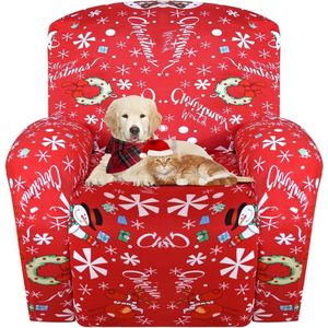 Stretch Cover for Relaxing Chair, Christmas Stretch Armchair Cover, Relaxing Chair, Armchair Protector for Relaxing Chair, 4-Piece Set with Side Pocket, Non-Slip Xmas Recliner Cover, Xmas Yeti