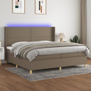 vidaXL Boxspring met LED en matras 200x200 cm Boxspring - Led Lamp - Boxspring Met Matras - Slaapcomfort - Taupecleur - Tweepersoonsbed - Groot Formaat