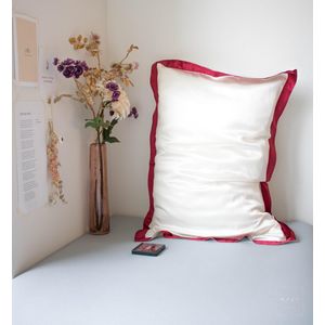 Mori Concept - Delight zijden kussensloop - 50x75 - Creme + Cherry Rood - 100% Moerbei zijde –Mulberry Silk Pillowcase