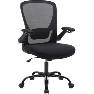 FurnStar - Office Chair - Desk Chair with Mesh Back - Ergonomic Computer Chair - with Adjustable Lumbar Support Cushion - Rocking Function - 53 cm Wide Seat - Flip-Up Armrests - Black