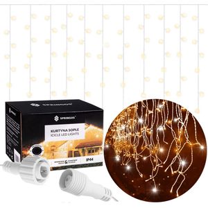 Springos IJspegel Verlichting Buiten | IJsSpringos - Ijspegel - Kerstverlichting Buiten - 12 m + 2.5 m Snoer - Connectable - Inclusief Afstandsbediening - 300 LED - Warm Wit