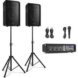 Professionele Karaokeset - Vonyx VX210 - met 2x 10 inch speakers - 4 kanaals mixers met ingebouwde versterker - 2x speakerstandaard
