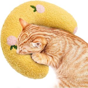 Kussen voor katten | zacht pluizig huisdier rustgevend speelgoed | kattenkruidkussen, kattenkruid pluche dier | U-vormig kussen om te slapen, uit te rusten, spelen (geel)