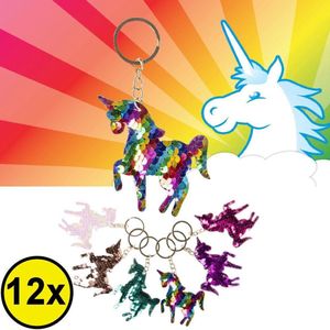 Decopatent® Uitdeelcadeaus 12 STUKS Unicorn / Eenhoorn Sleutelhangers met Pailletjes - Speelgoed Traktatie Uitdeelcadeautjes voor kinderen