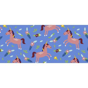 Mat, Vloermat, Vloerkleed, Tapijt, Kind - Kinderkamer Unicorn - Rond - Wasbaar - Antislip - - 150 x 65 cm